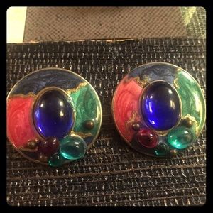 80s Vintage Bright Fuchsia Art Deco Earrings